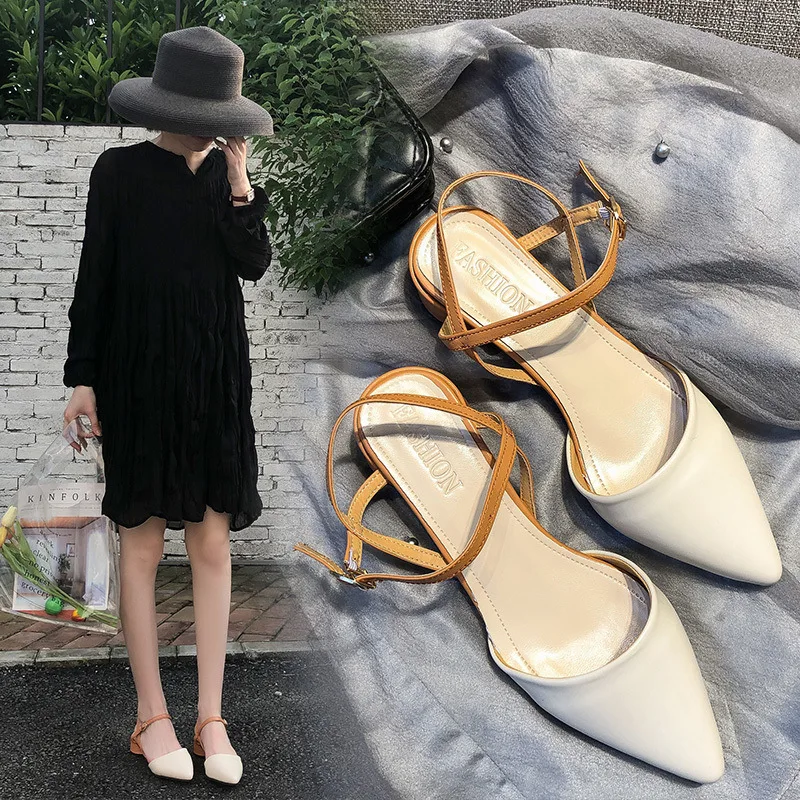 

Fashion Shoes 2019 Spring Korean-style New Style Fashion Pointed Comfortable Chunky-Heel A- line Buckle WOMEN'S Shoes