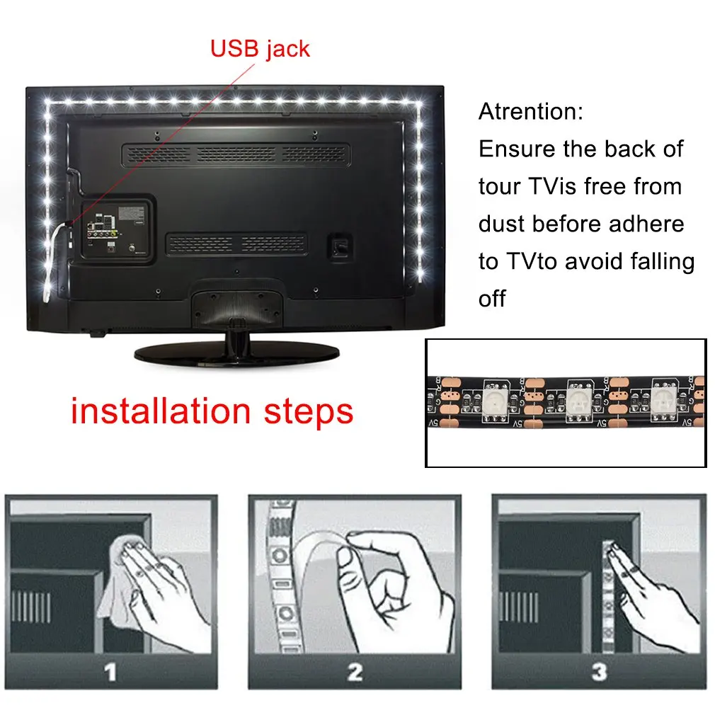 12 RGB 5050 SMD светодиодные ленты лампы Водонепроницаемый гибкий светодиодный свет ленты USB 5 в рождественское декоративное освещение черная полоса света Лидер продаж