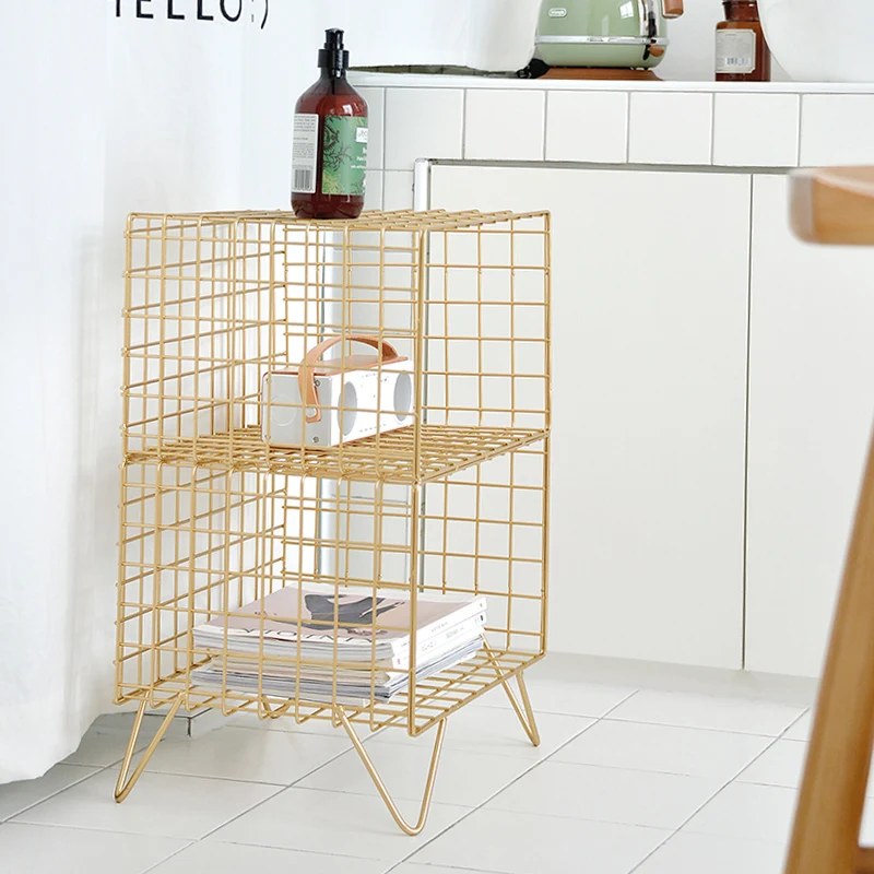 Nordic Light Luxury Bedroom Bedside Table Modern Magazine Wrought Iron Multi-layer Storage Rack Bathroom Floor Shelf Stable Firm | Дом и сад