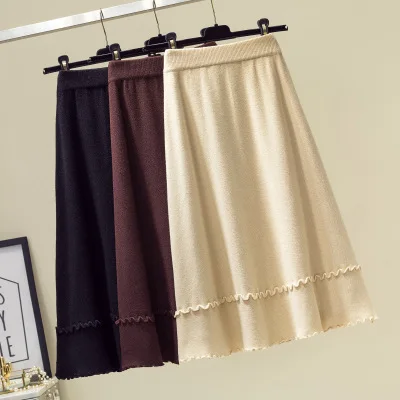 Корейская школьная юбка женская с высокой талией вязаная женская зимняя юбка абрикосовая черная Повседневная плиссированная женские юбки faldas