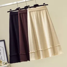 Корейская школьная юбка женская с высокой талией вязаная женская зимняя юбка абрикосовая черная Повседневная плиссированная женские юбки faldas