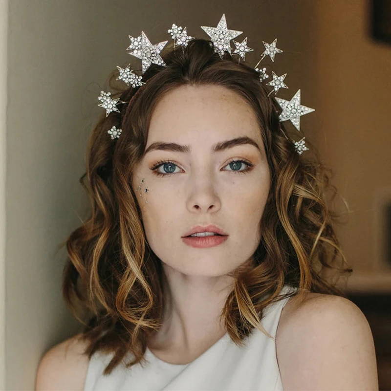 Модного серебристого цвета тиары и короны звезды Принцесса Королева диадемы