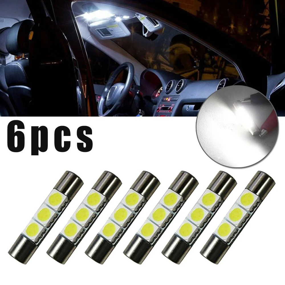 

New High Quality 6Pcs Xenon White 5050 3-SMD 6641 6614F LED Bulb Sun Visor Mirror Fuse Lights Auto Replacement Lamps universal