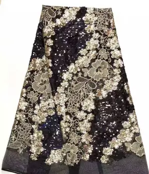 

Guipure Embroidery French Lace Fabric 2019 Black Sequins Fabric Material Tulle Mesh Lace Dress African Sequins Lace Clothes