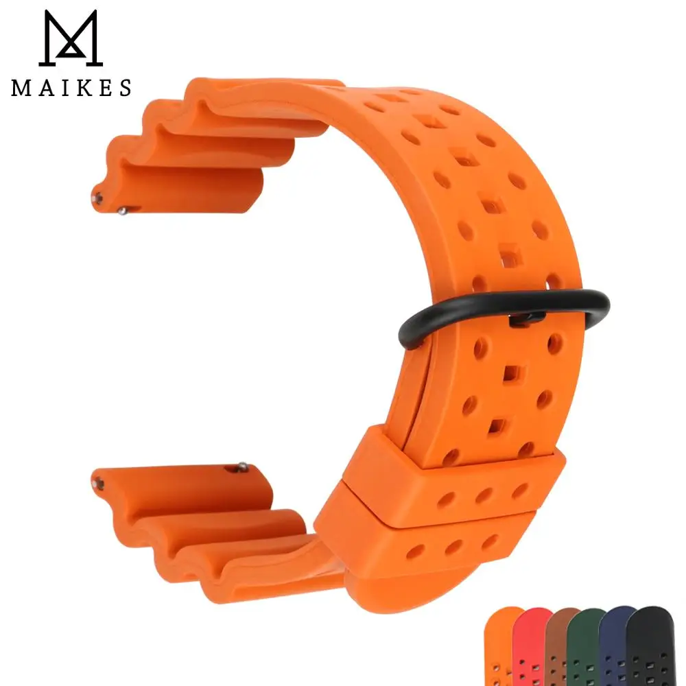 MAIKES Quality Fluorine Rubber Watchbands 20mm 22mm 24mm Quick Release Bar Sport Watch Band Suitable For Each Brand Watch Strap
