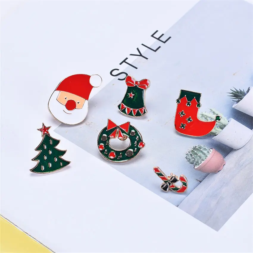 Санта Клаус трость конфеты колокольчики Рождественская елка милый вязаный мини брошь «шляпа» сердце эмалированные булавки свитер нагрудные булавки подарок для друзей