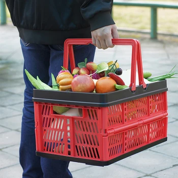 

Folding Shopping Baskets Multipurpose Plastic Picnic Storage Basket Fruit Basket Storage Car Storage Organizer Laundry Basket