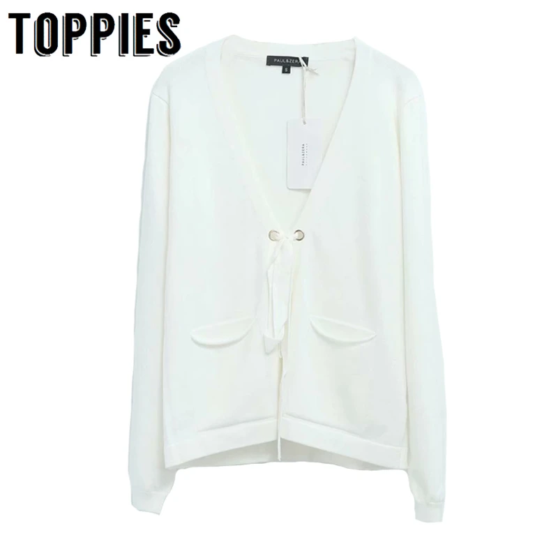 

Loose Knitted Cardigan Women Black White Cardigan Sweater Drawstring Belt V Neck Coat Fall 2019 Women Clothes
