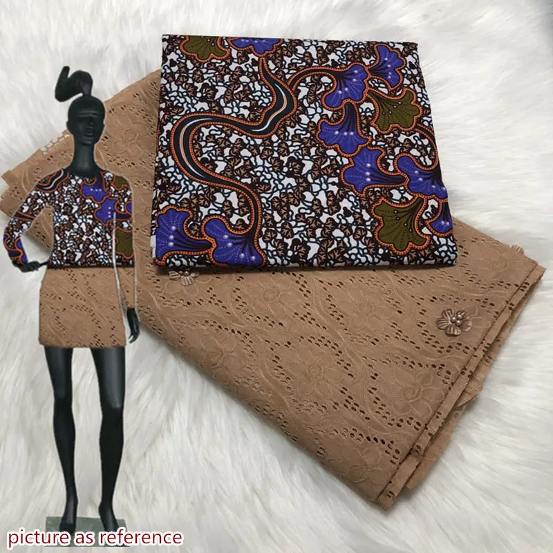 

3+2.5Yards Polyester African Wax Print Fabric Ankara and HIgh Quality Polyester Swiss Voile Lace with Applique AWS30