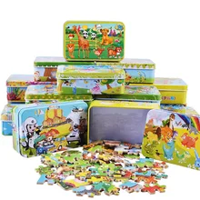 DIY креативные 60 штук деревянные головоломки мультфильм животных головоломки железная коробка раннего обучения игрушки подарки для детей дети ребенок