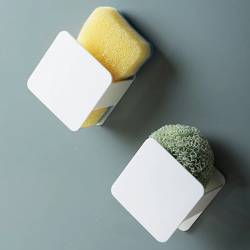 

Kitchen Sponge Drying Rack Scouring Pad Storage Rack Plastic Hole Punched Traceless Stick Storage Cleaning Ball Rack Type