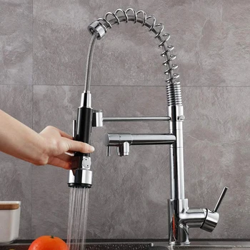Multifunctional Spring Pull Down Swivel Dual Spout Kitchen Sink Faucet Bathroom Hot /Cold water Mixer Kitchen Sink Tap hot sale new pull out spring kitchen faucet chrome brass vessel sink mixer tap dual sprayer swivel spout hot and cold mixer tap