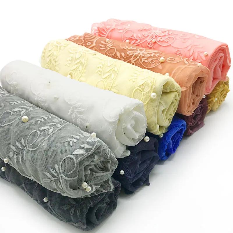 

2019 NEW 10 Colors Pearls Lace Flowers hijab Hot sale plain Print color scarf scarves fashion Muslim headband popular hijabs