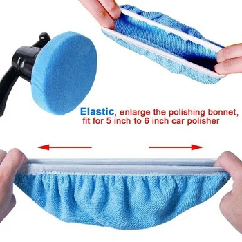 

Fiber + Artificial Wool 12 PcsMicrofiber Polishing Pads + 4pcs Waxing Bonnet Cap For 5-6in Car Polisher Blue + White