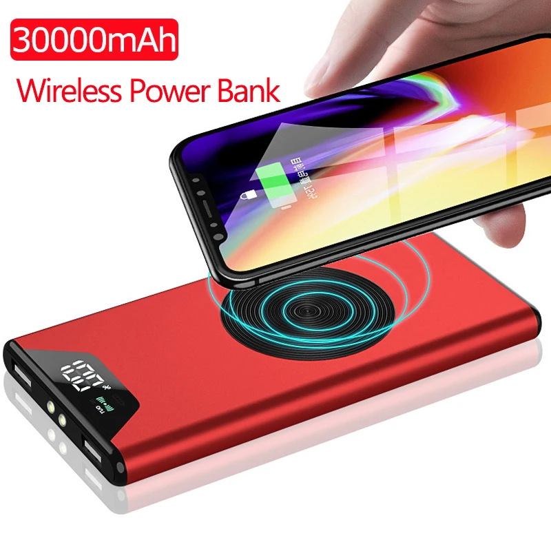 

30000mAh QI Wireless Charger Power Bank Portable Charger Wireless External Battery Pack Bank For Xiaomi Mi 9 8 IPhone XS Huawei