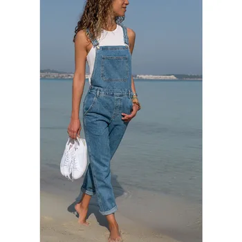 

Spring 2020 Denim Overalls Women Plus Size S-5XL Solid Rompers Women Jumpsuit Pockets No Stretchy Jeans Female ropa mujer D01701