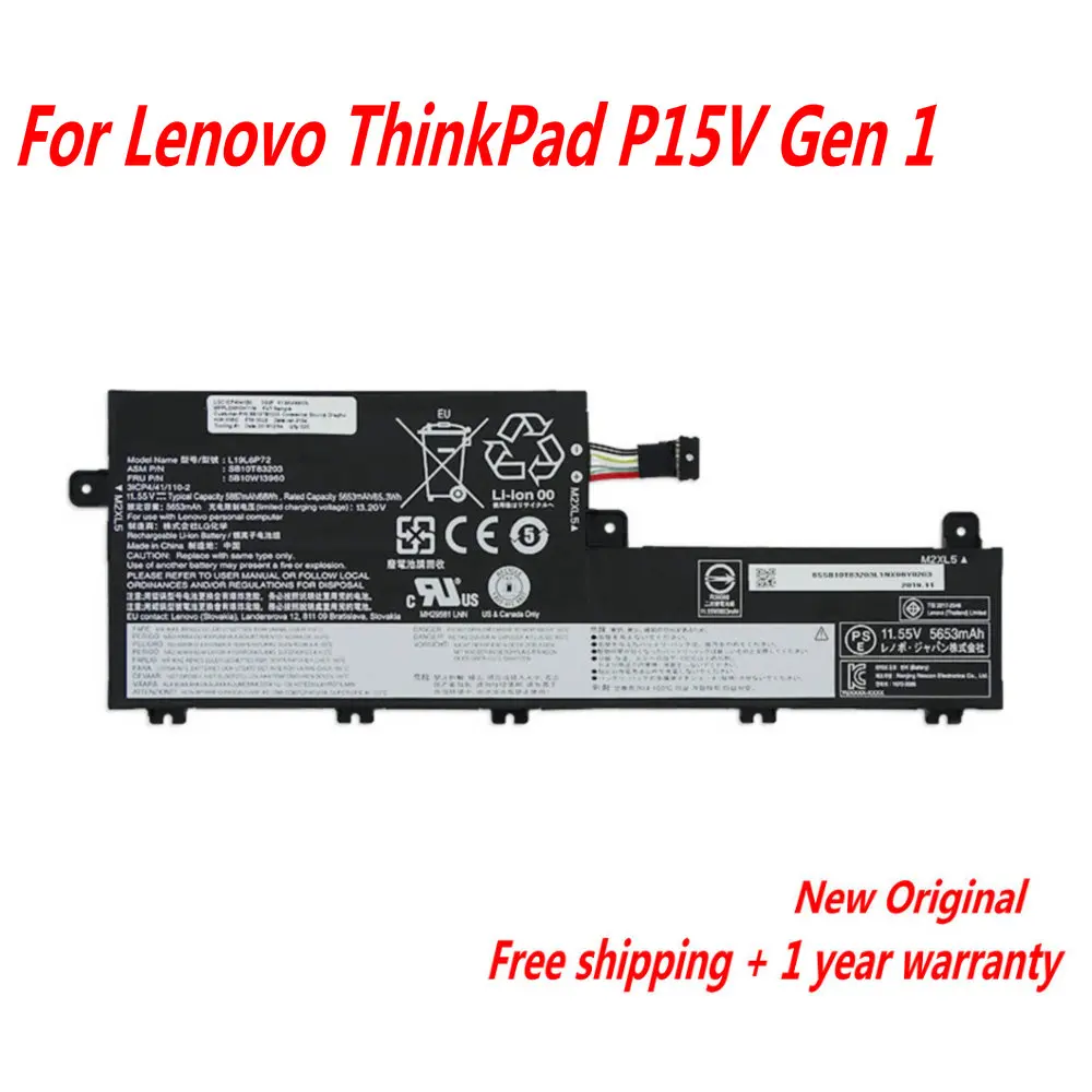 Original  L19L6P72 Laptop Battery For Lenovo ThinkPad P15V Gen 1 L19C6P72 5B10W13960 SB10T83203 11.55V 68WH