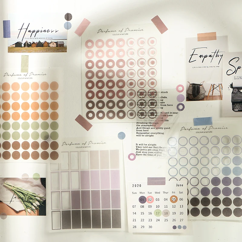 Mohamm 3 hojas de Color Natural de la serie decorativo pegatinas Scrapbooking notas DIY de papel pegatinas escamas papelería de Oficina Accesorios