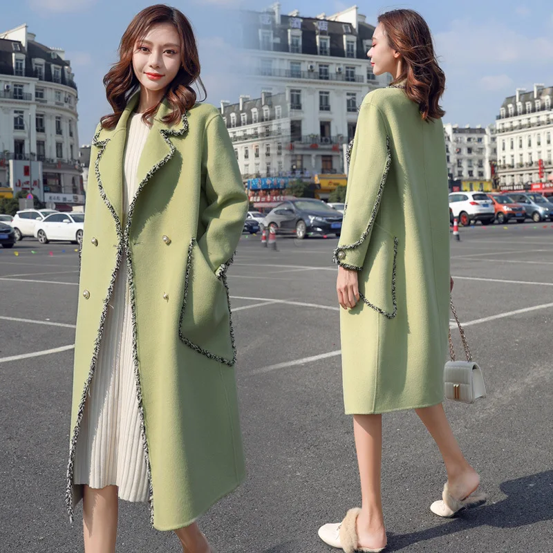 

Avocado Green Woolen Jacket Women's Mid-length over-the-Knee Fall And Winter Clothes New Style Korean-style Hepburn Wind Empty
