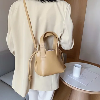 

Solid Bucket Bag Women Summer Mini Basket Crossbody Bags Female Drawstring Girl Shoulder Bag Soft PU Leather Ladies Hand Bags