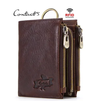 

Genuine leather RFID men wallets credit card holders mens wallet with coin purse man chain walet male clasp purse male portmane