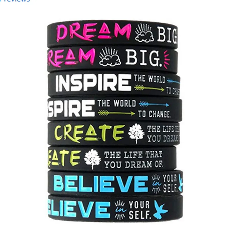 

1pc Dream, Believe, Inspire, Create Silicone Wristbands Wholesale Bulk Pack of Inspirational Message Bracelets