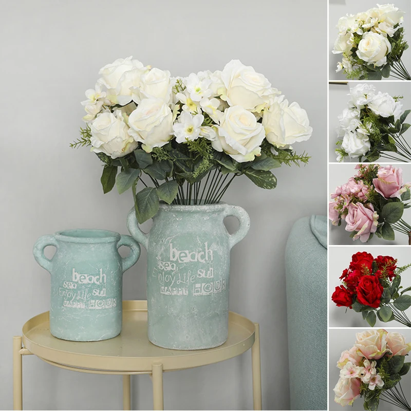 12 Heads Artificial Silk Rose Flowers Bouquet Wedding Party Home Decors DIY Home Garden Supplies
