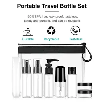 

9Pcs Portable Travel Bottles Set Refillable Toiletries Containers For Liquid Shampoo With Spray Bottle Cosmetic Cream Bottles