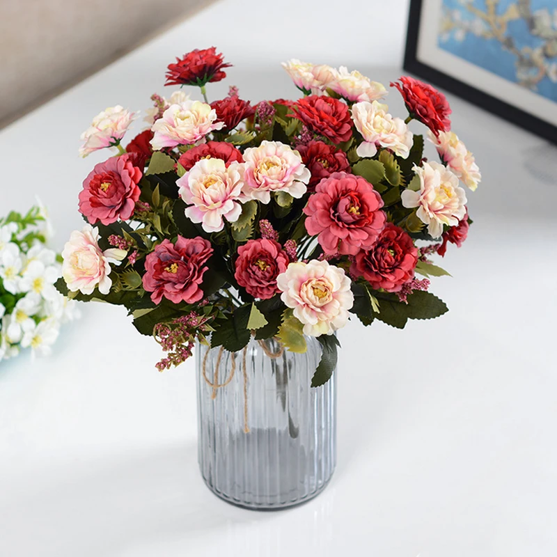 

artificial flowers 7 head silk rose bouquet fake flower for home wedding decoration flores DIY decor