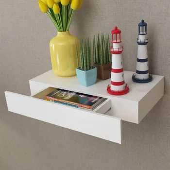 

White MDF Floating Wall Display Shelf 1 Drawer Book/DVD Storage Wall Mounted Floating Shelf Display Rack Wall Frame House Shelf