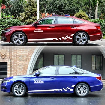 

2pcs Car WRC Checkered Flag Personality Modified Body Sticker Racing Pull Flower Waist Line Auto Stickers Car Accessories