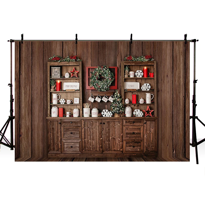 

Christmas Store Shop Photography Background Christmas Decoration Retro Vintage Wooden Wall Backdrops for Photo Studio