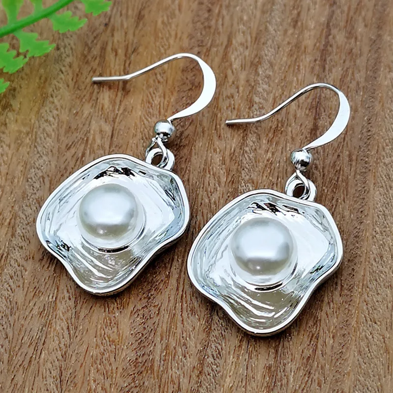 

2019 Trendy Silver Color Geometry Earrings Round Square Disc Pearl Dangle Drop Earring Jewelry for Women Gift Bijoux Z3D299