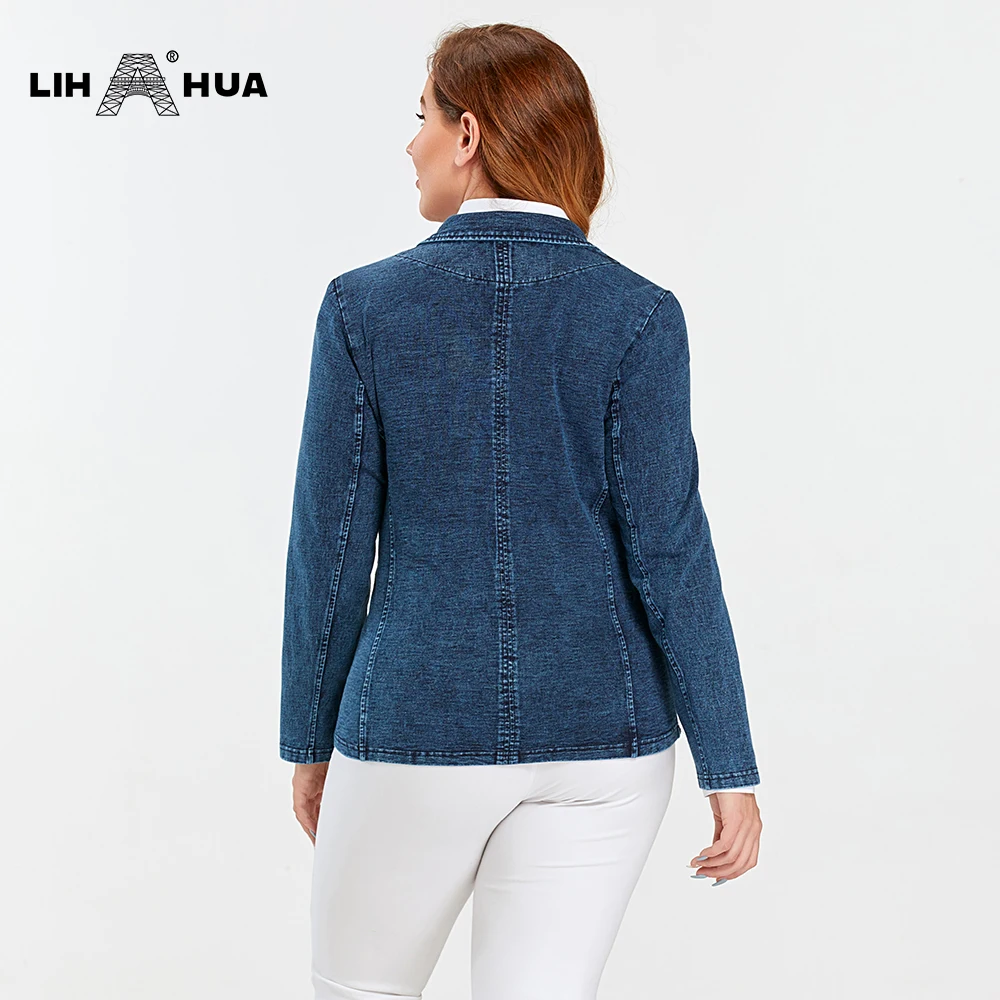 LIH HUA Женская джинсовая куртка больших размеров на заказ, хлопковая вязаная куртка, модная хлопковая вязаная джинсовая куртка 3
