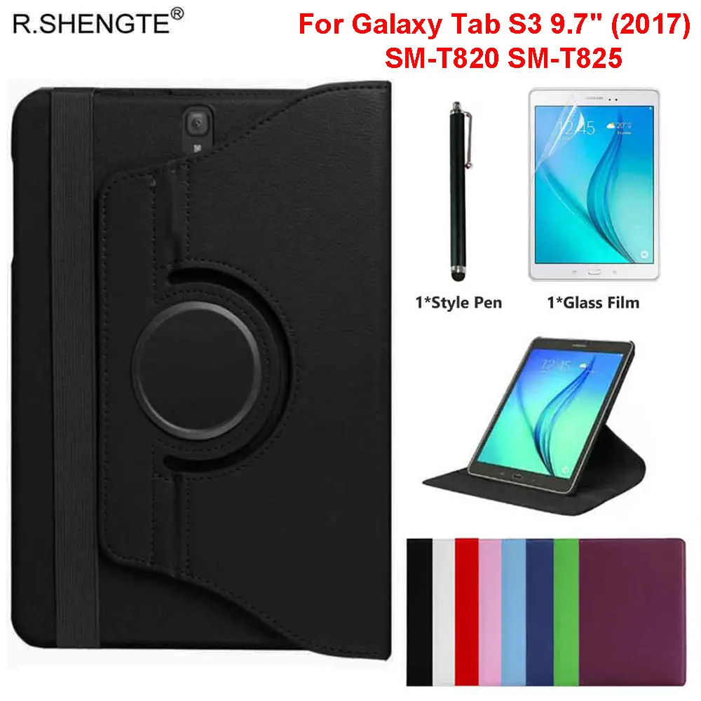 360 Вращающийся чехол для samsung Galaxy Tab S3 9,7 планшет SM-T820 SM-T825 чехол тонкий кожаный чехол с функцией подставки и Стиль ручка+ защитная пленка на экран