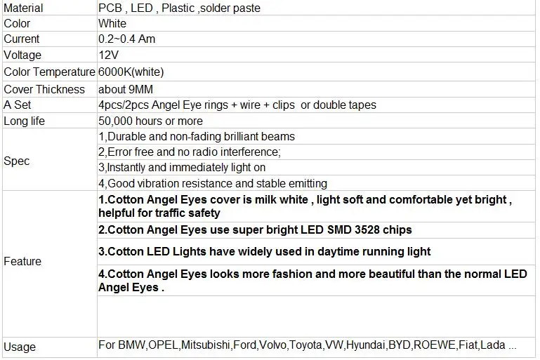 HochiTech Eexcellent молочно-белый Хлопковый чехол SMD angel eyes halo Кольцо Комплект дневного света DRL для Touareg 2003-2006