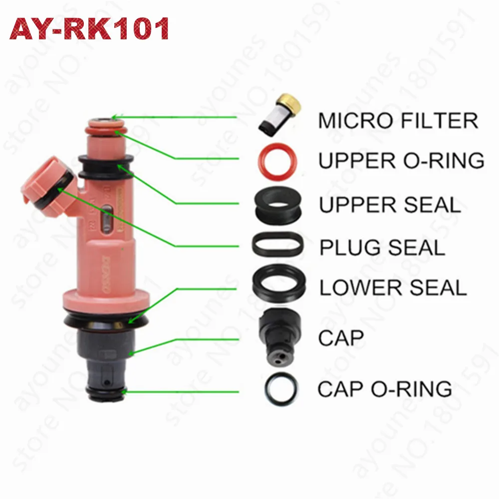 Diesel Injector Tube Injector Washer Shims Fuel Injector Seals 6 Sets For Lexus RX300 Fuel Injector Repair Service Kits For Part 23209-20020, 232090A010, FJ10303, FJ10542 AY-RK101 diesel injector tube,injector washer shims,fuel injector seals