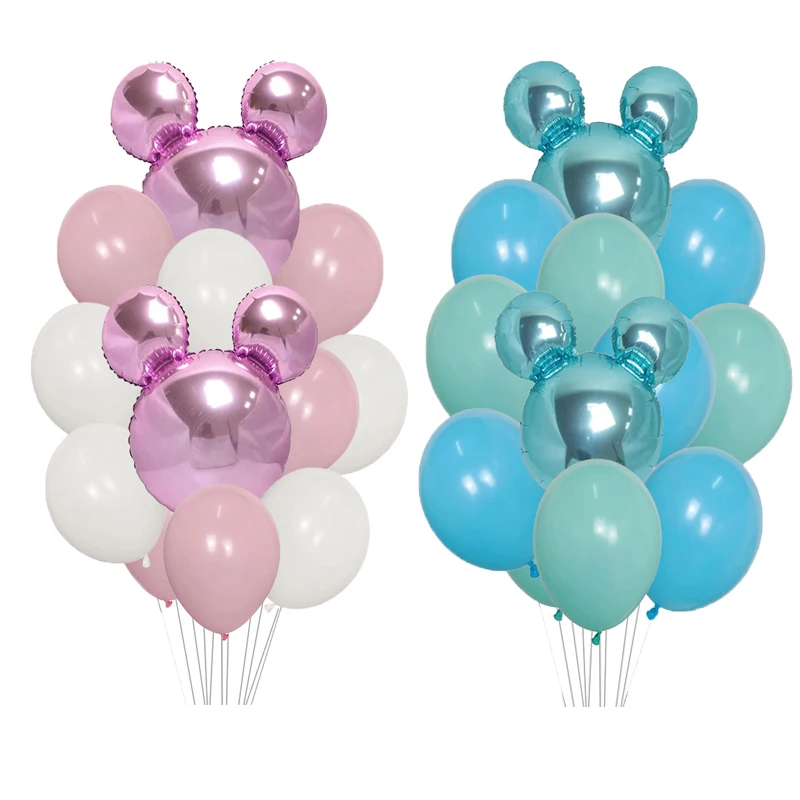 

12pcs/lot mickey minnie mouse Foil Balloons 10” pink blue latex Balloons Baby shower Happy birthday party decorations kids toys