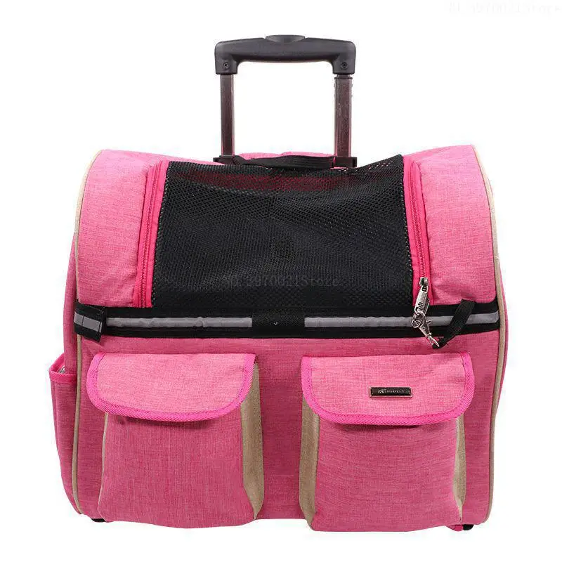 Переносная сумка на колесиках для собак, кошек, собак, багажа, коляски, сумка-переноска с колесом, маленькая дорожная сумка для щенков, кошек, рюкзак, Воздушная коробка - Цвет: Rose red
