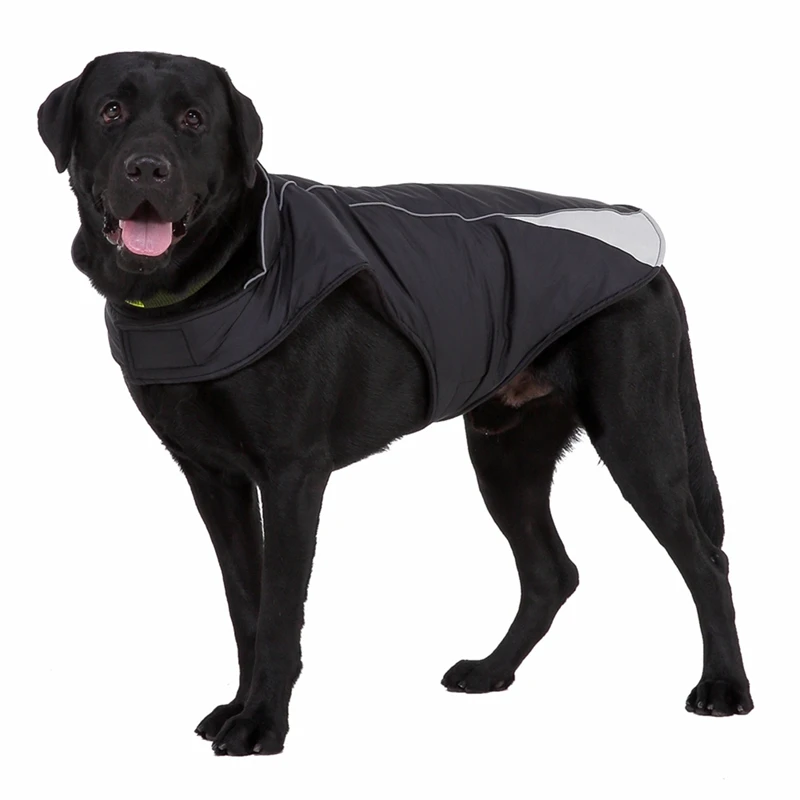 Ошейник собачий со светоотражателем куртка дождевик для животных собачья куртка Светоотражающая защитная одежда худи собачье пальто водонепроницаемая ткань зимняя теплая собака - Цвет: Черный