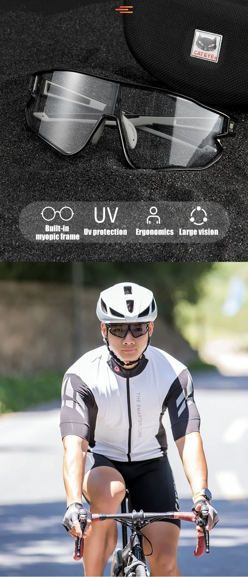 CATEYE Cycling Polarized/Photochromic Sports Glasses Bicycle 100% UV400 Glasses lightweight with Myopic lens
