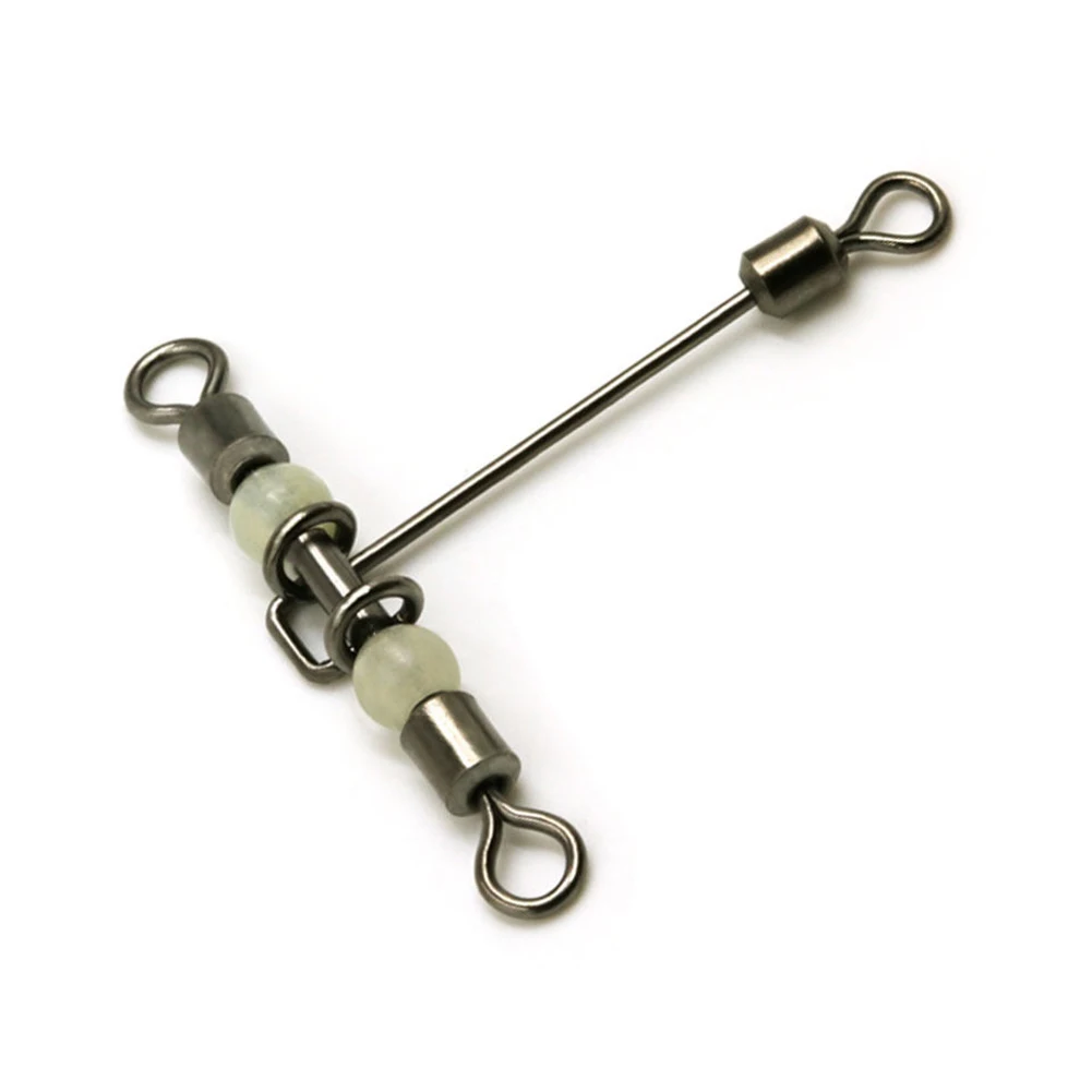 

3 way luminous T-shape Cross-line Rolling Swivel with Pearl Beads Fishing Swivels Fishhooks Fishing Connector Fishing Tool