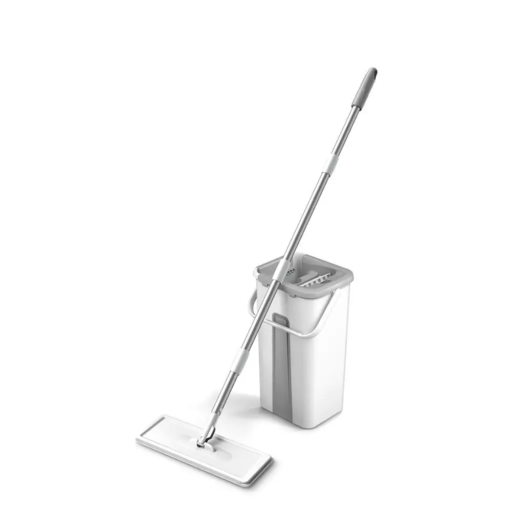Flat Mop Bucket Set Sturdy Retractable Rod Dry Wet Use 360 Degree Rotation Mop Set For Home Floor Cleaning