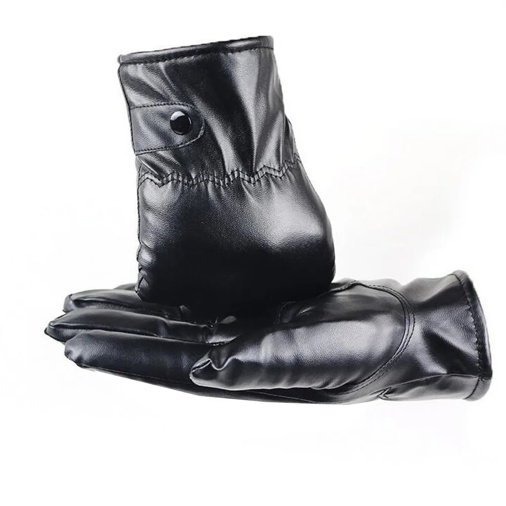 Мужские перчатки из роскошной кожи, зимние теплые кашемировые перчатки для вождения, полный палец, мотоциклетные лыжные тактические перчатки 91031 - Цвет: Black