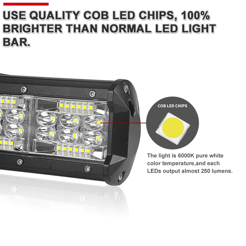 Racbox 7 дюймов светодиодный рабочий свет 60 Вт 36 COB Led бар 4500LM супер яркий для