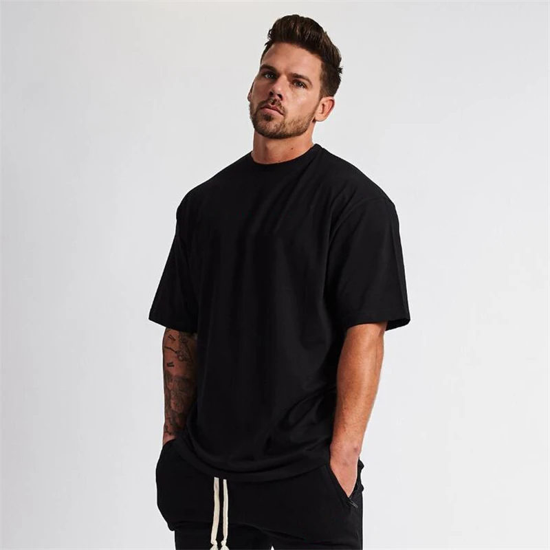 無地ジム服フィットネスウエア特大tシャツ男性ヒップホップルーズ半袖tシャツ筋肉ボディービルtシャツ Tシャツ Aliexpress