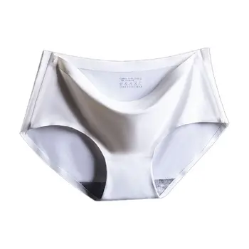 

Women Ice Silk Seamless Underwear Solid Color Mid Rise No Show Invisible Panties