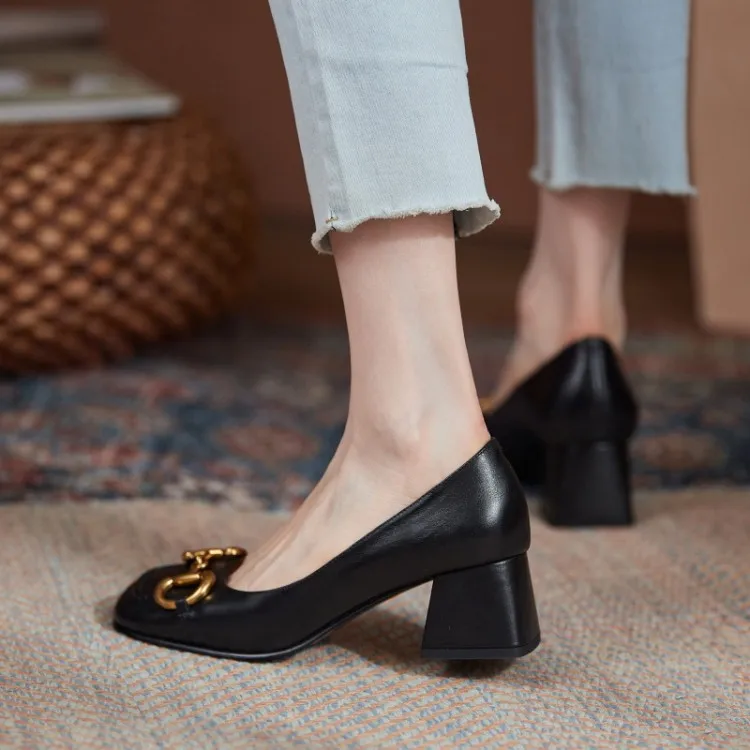 The New Summer Edition Of 2021 Women's Pure Color High-Heeled Shoes With Horseback Buckle Casual Fashion And All-Match Women's s
