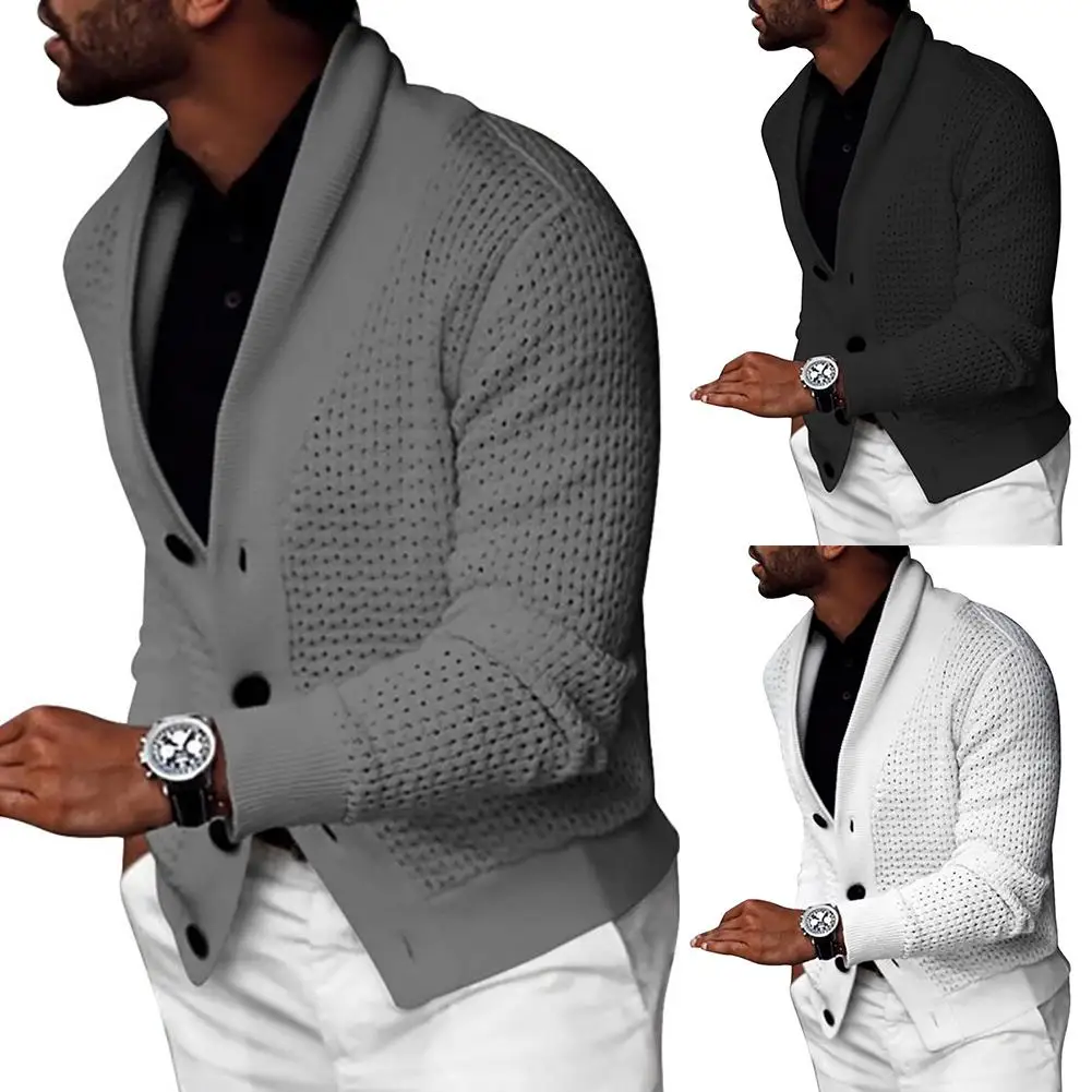 

Autumn Men Sweater Solid Color Hollow Cardigan Buttons Suit Coat Warm Knit Male Sweater Jumpers S-2XL
