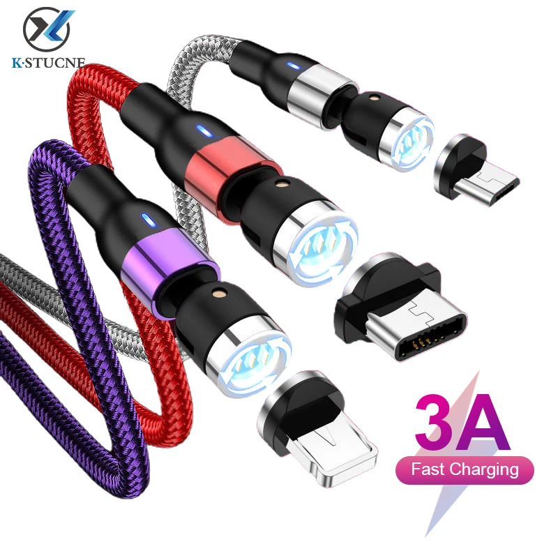 Магнитный кабель KSTUCNE Micro USB Type C Зарядные кабели для iPhone Huawei Samsung Xiaomi 2 м 3A быстрая